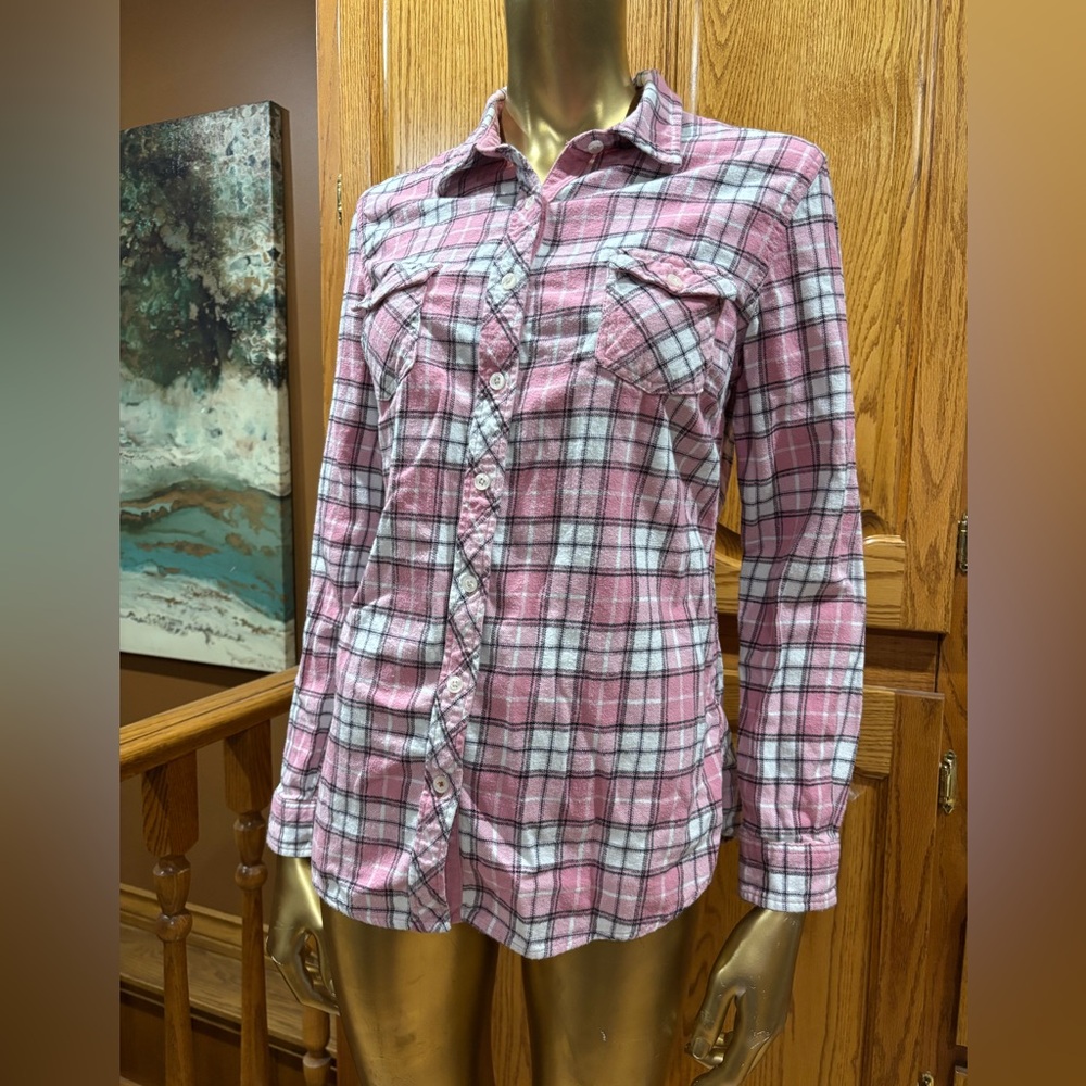 Weatherproof Pink and White Plaid Shirt
